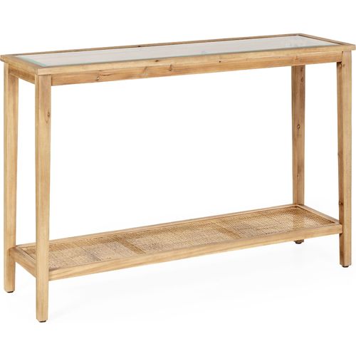 Console Bois Verre Et Rotin Naturel Style Épuré Pour Entrée Élégante