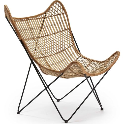 Fauteuil Osier Naturel Et Métal Noir Design Élégant