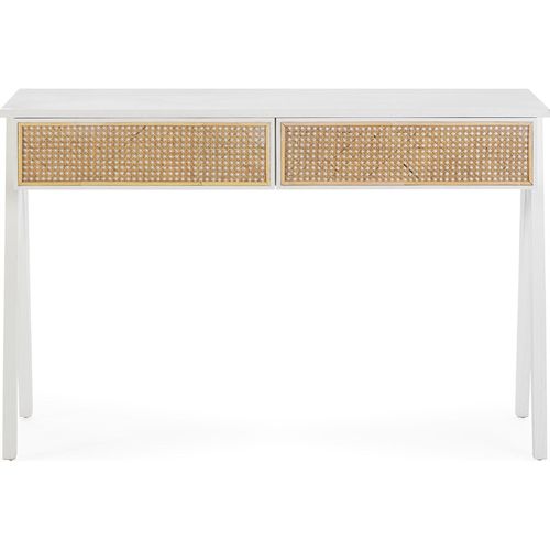 Console Bois De Cèdre Et Rotin Blanc Naturel Style Épuré