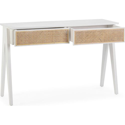 Console Bois De Cèdre Et Rotin Blanc Naturel Style Épuré