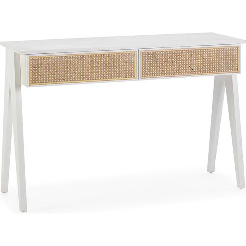 Console Bois De Cèdre Et Rotin Blanc Naturel Style Épuré