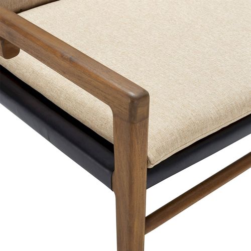 Fauteuil Teck Cuir Tissu Design Naturel Et Confort Camel Noir