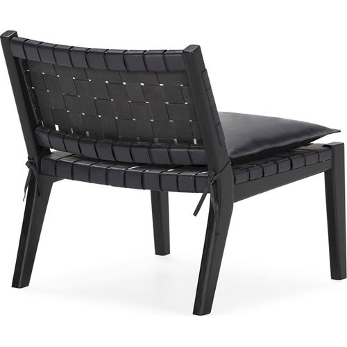 Fauteuil En Teck Et Cuir Noir Design Contemporain Élégant