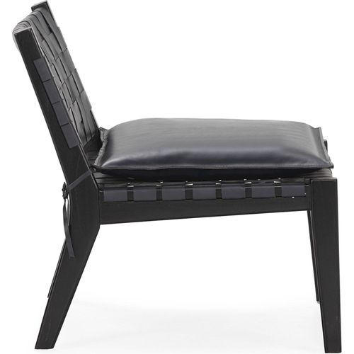 Fauteuil En Teck Et Cuir Noir Design Contemporain Élégant