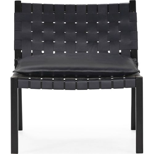 Fauteuil En Teck Et Cuir Noir Design Contemporain Élégant