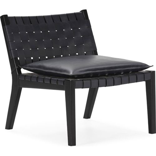 Fauteuil En Teck Et Cuir Noir Design Contemporain Élégant