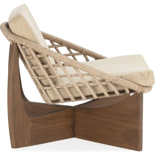 Fauteuil En Teck Et Rotin Naturel Assise Tissu Camel Design Élégant