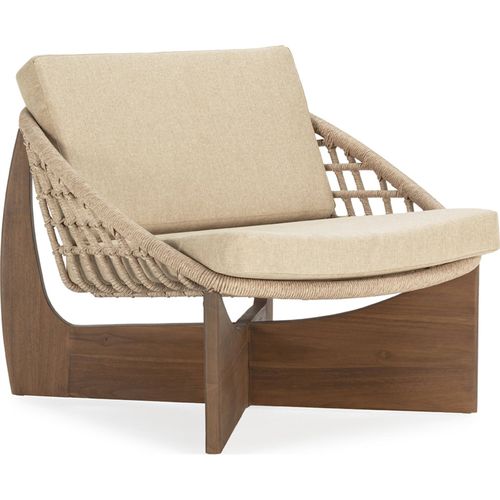 Fauteuil En Teck Et Rotin Naturel Assise Tissu Camel Design Élégant