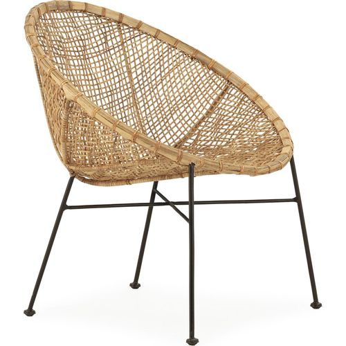 Fauteuil Osier Naturel Et Fer Noir Style Lounge Élégant