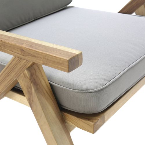 Fauteuil En Teck Naturel Et Tissu Gris Charme Artisanal