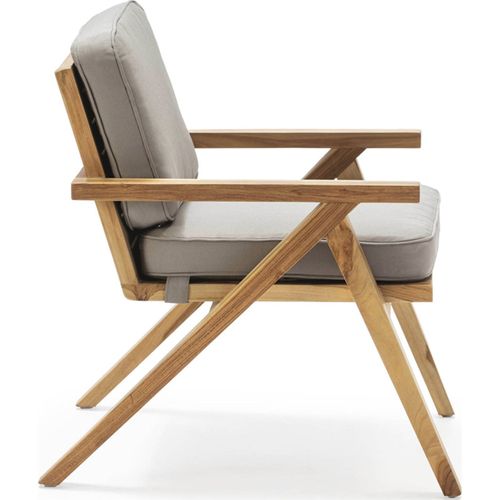 Fauteuil En Teck Naturel Et Tissu Gris Charme Artisanal