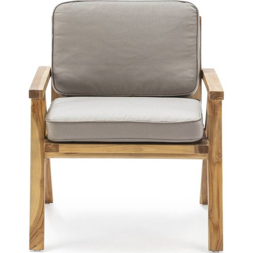 Fauteuil En Teck Naturel Et Tissu Gris Charme Artisanal