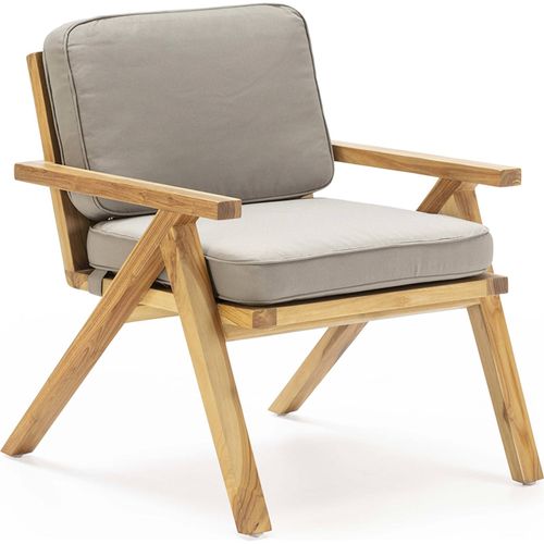 Fauteuil En Teck Naturel Et Tissu Gris Charme Artisanal