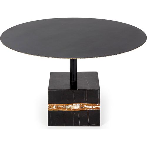 Table à Café Élégante En Métal Noir Et Marbre Doré Raffiné