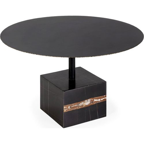 Table à Café Élégante En Métal Noir Et Marbre Doré Raffiné