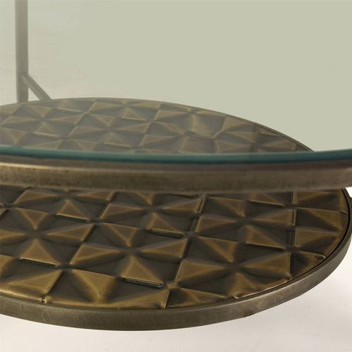 Table à Café Doré Antique En Métal Et Verre Avec Plateau Décoratif