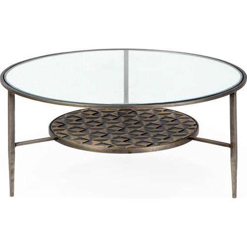 Table à Café Doré Antique En Métal Et Verre Avec Plateau Décoratif