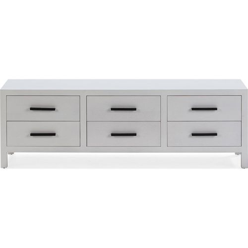 Meuble TV Bois De Cèdre Blanc Et Métal Noir Design Moderne