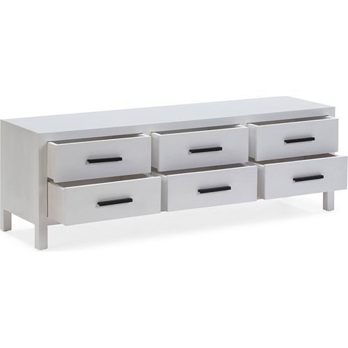 Meuble TV Bois De Cèdre Blanc Et Métal Noir Design Moderne