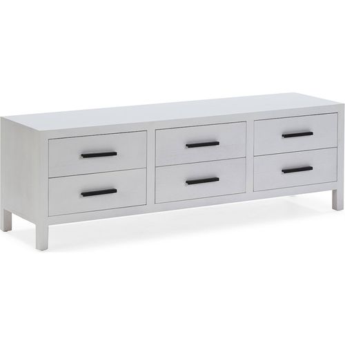 Meuble TV Bois De Cèdre Blanc Et Métal Noir Design Moderne