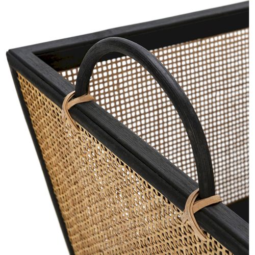 Panier Décoratif Bois Et Rotin Noir Naturel Pour Rangement Élégant