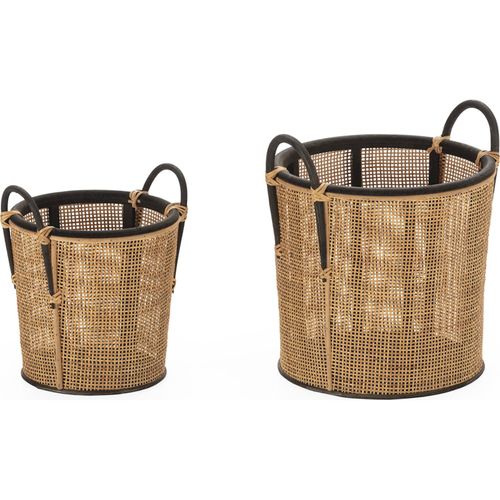 Panier Déco Rotin Et Bois D'épicéa Noir Naturel Poignée Élégante