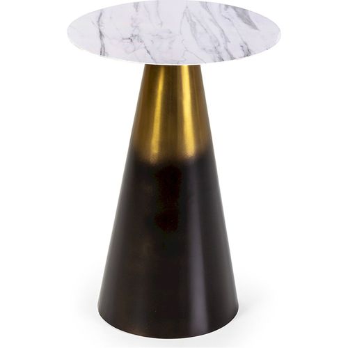 Table D'appoint Marbre Blanc Et Fer Doré Noir Style Contemporain