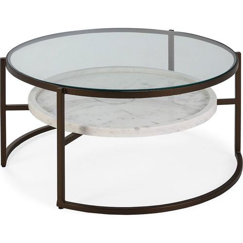 Table à Café Verre Et Marbre Blanc Finition Bronze Antique