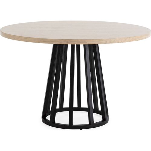 Table De Salle à Manger Bois Mindi Naturel Et Piètement Métal Noir