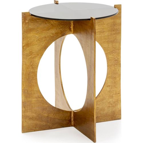 Table D'appoint Design Doré Et Noir En Métal Et Verre Élégant