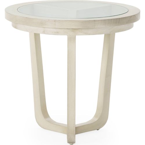 Table D'appoint Blanc Voilé Bois De Cèdre Et Verre Élégant