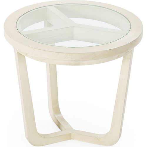 Table D'appoint Blanc Voilé Bois De Cèdre Et Verre Élégant