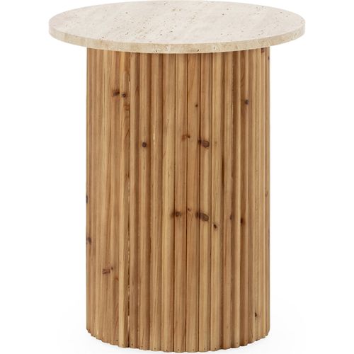 Table D'appoint Bois Et Marbre Travertin Naturel Élégance Intemporelle