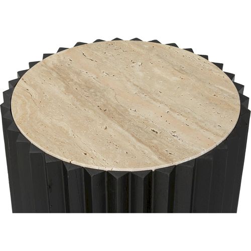 Table D'appoint Élégante Bois Et Marbre Travertin Noir Design
