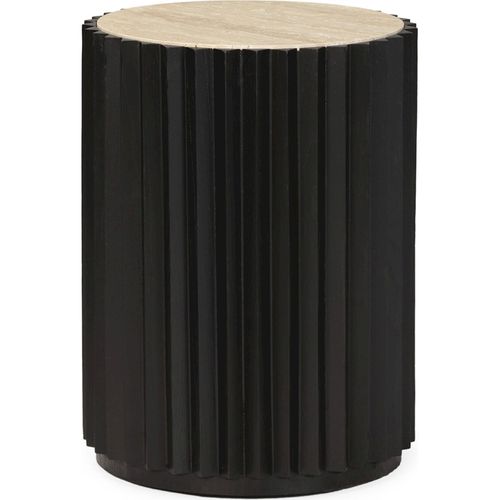 Table D'appoint Élégante Bois Et Marbre Travertin Noir Design