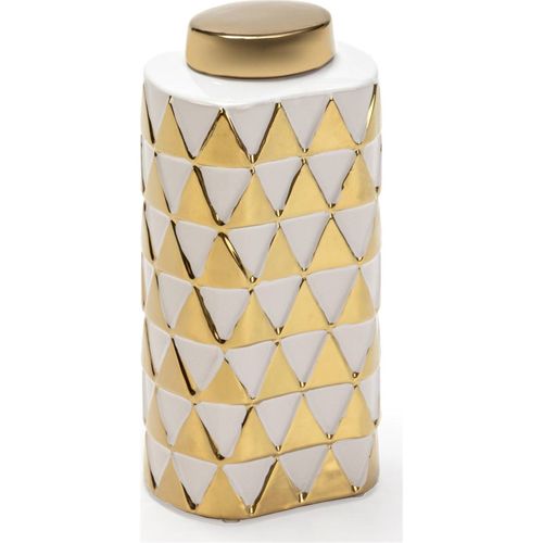 Vase Décoratif En Céramique Blanc Doré Style Contemporain