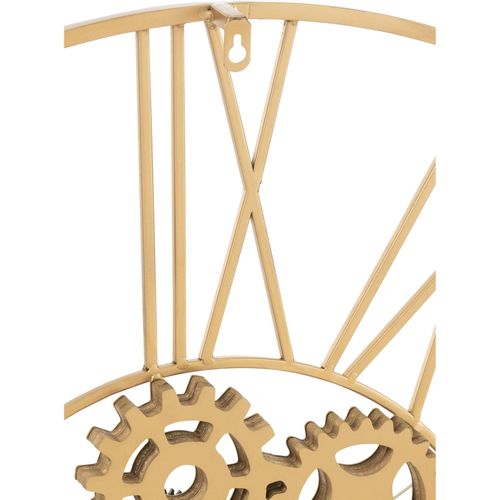 Horloge Murale Dorée Chiffres Romains Engrenages Métal Design