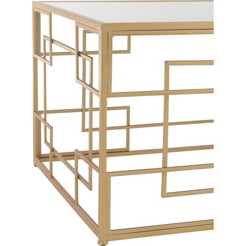 Table De Salon Dorée Lignes Métal Et Verre Design Élégant