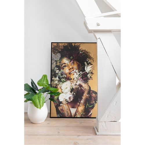 Tableau Femme Fleur Multicolore Sur Toile Bois Déco Murale - 83 X 4.5 Cm