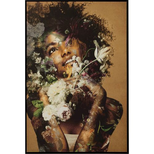 Tableau Femme Fleur Multicolore Sur Toile Bois Déco Murale - 83 X 4.5 Cm