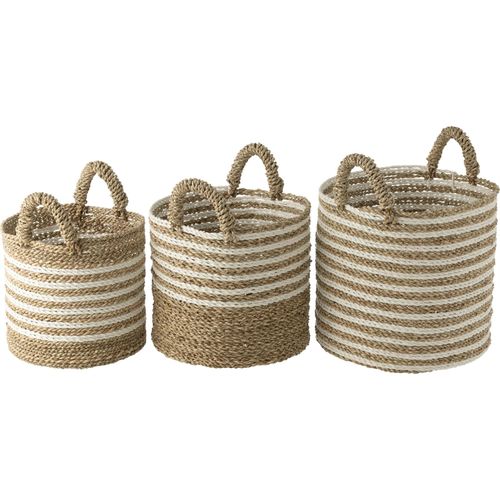 Panier De Rangement Raphia Rayé Blanc Et Naturel Élégant