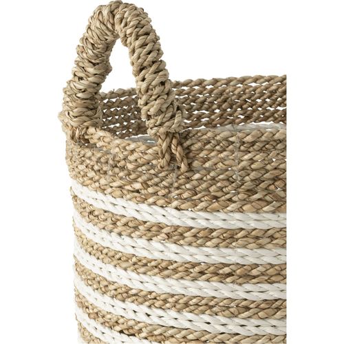 Panier De Rangement Raphia Rayé Blanc Et Naturel Élégant