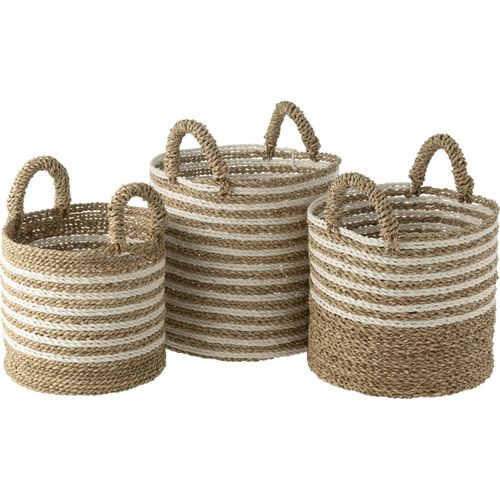 Panier De Rangement Raphia Rayé Blanc Et Naturel Élégant