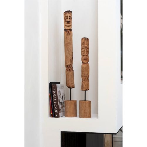 Figurine Totem En Bois Naturel Personnage Décoratif Sur Pied