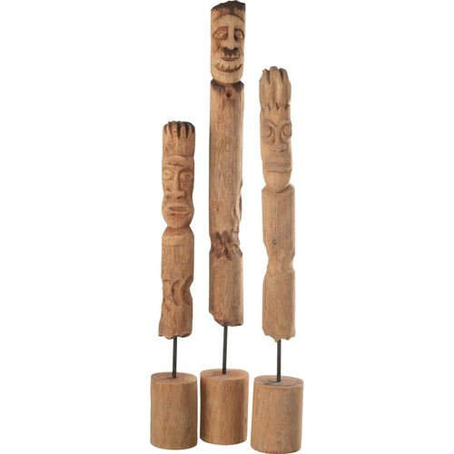 Figurine Totem En Bois Naturel Personnage Décoratif Sur Pied