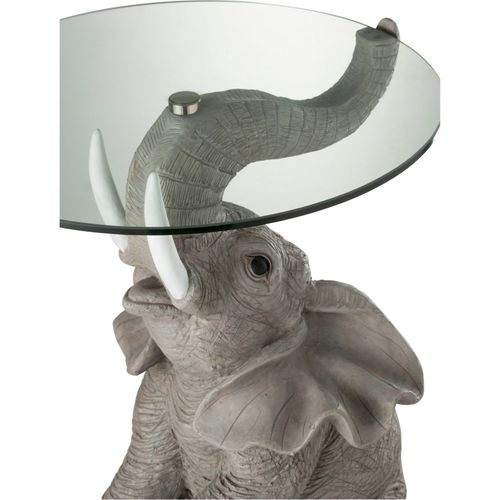 Table D'appoint Éléphant En Polyresine Gris Avec Plateau Verre