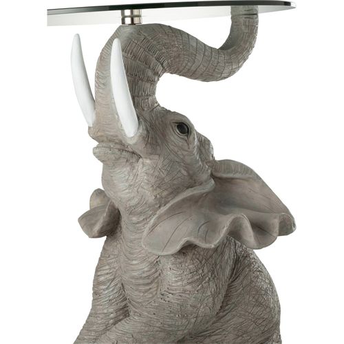 Table D'appoint Éléphant En Polyresine Gris Avec Plateau Verre