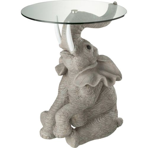 Table D'appoint Éléphant En Polyresine Gris Avec Plateau Verre