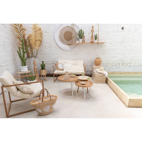 Table Gigogne Bambou Et Bois Naturel Motifs Blancs Élégants