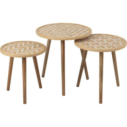 Table Gigogne Bambou Et Bois Naturel Motifs Blancs Élégants